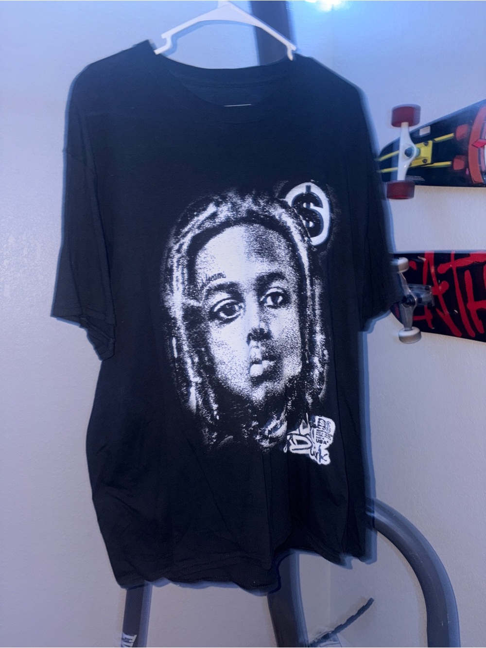 Black Graphic Tee with White Portrait Print - Men